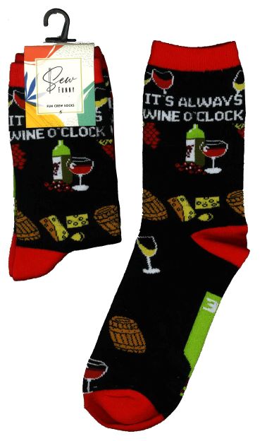 Sew Funny Socks - It's Always Wine O'clock (5/pack)
