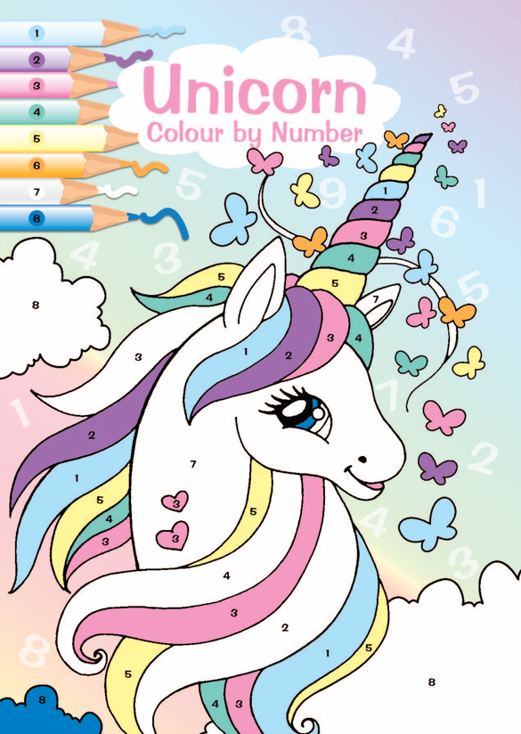 CBCNUN: Colouring Book: Unicorn Colour by numbers (10pcs/pk)-zoom-