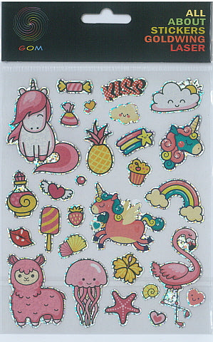 Sticker Laser Pink Unicorn (12pcs/pk)-zoom-